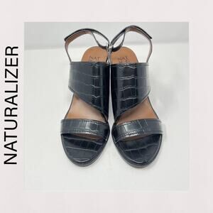 Naturalizer Black Crocodile Raelynn Slingback Heels Women's Size 10M